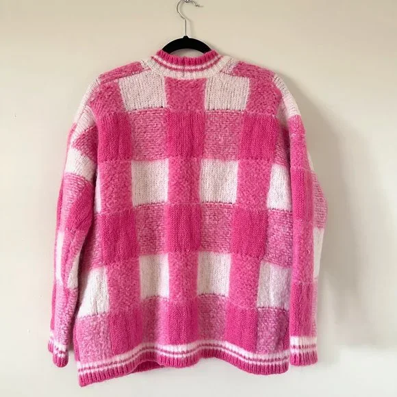 Maje My Square Checkered Jacquard Cardigan in pink size 1/ Small